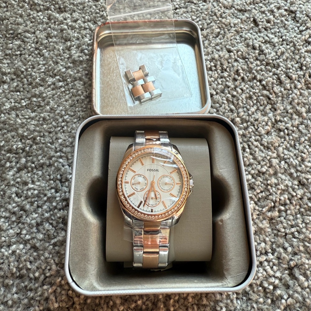 Fossil Two-Tone Silver and Rose Gold Watch